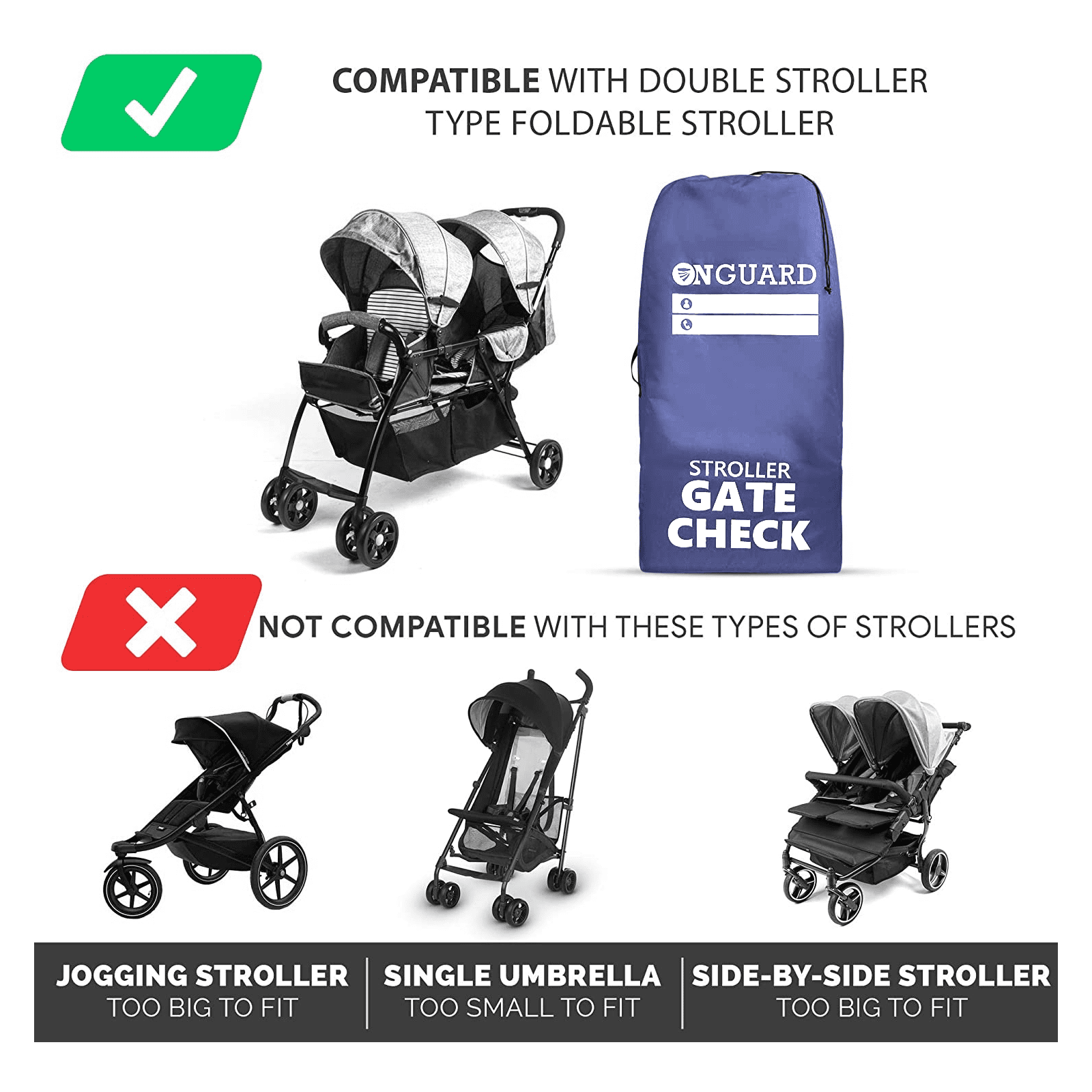 Onguard Double Stroller Travel Bag - Waterproof Rip Resistant - Stroller Bag Cover Accessories, Stroller Bag for Airplane