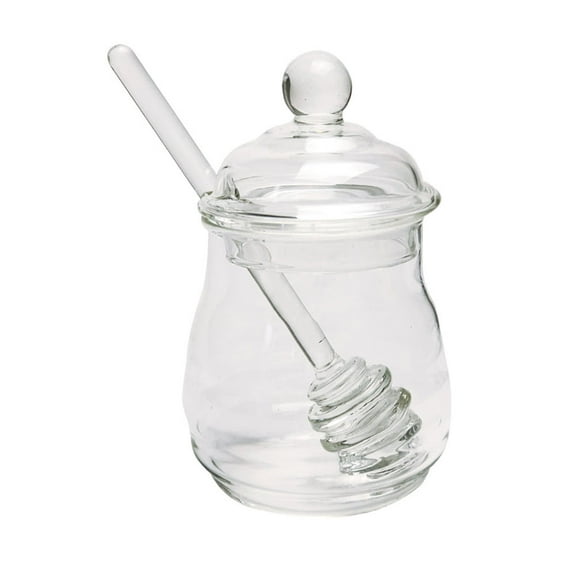 Yongwei Clear Glass Honey Jar with Dipper and Lid Cover - 280ml