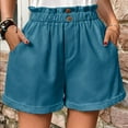 thumbnail image 2 of XuJwPNcy Womens Linen Shorts Elastic High Waisted Button up Shorts with Pockets Fashion Solid Fold Hem Shorts, 2 of 5
