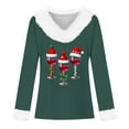 thumbnail image 4 of Women's Christmas Shirt long Sleeve V Neck Plush Hem Printed Pullover Tops Olive Green XL, 4 of 4