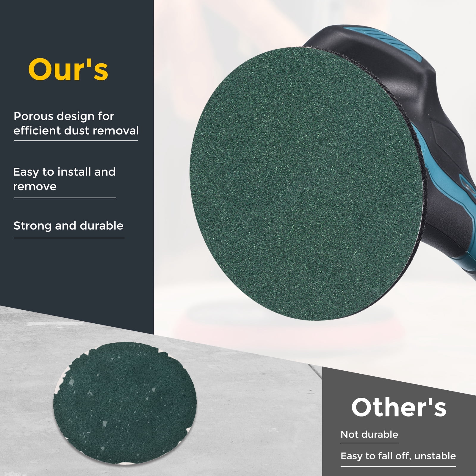 50 Pcs 6 Inch Sanding Disc 100 Grit Hook and Loop Sandpaper Random Orbital Sander Pads for Woodworking, Metal, Stone Grinding and Polishing, Green
