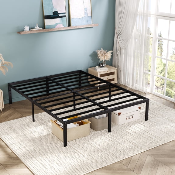 Einfach Queen Bed Frame, Heavy Duty Metal Platform Bed with Ample Under-bed Storage Space, No Box Spring Needed, Black
