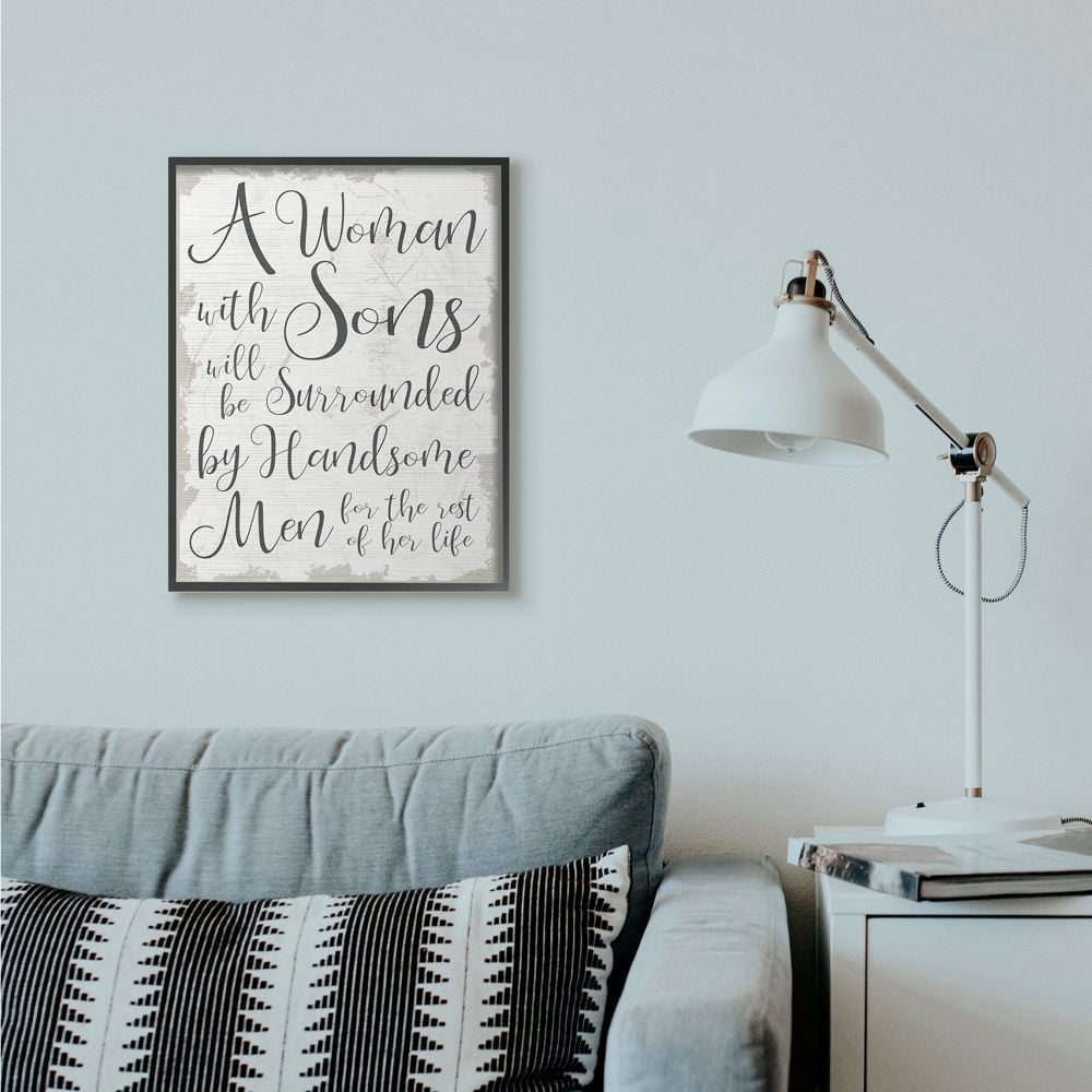 Stupell Industries Handsome Sons Home Family Inspirational Word Textured Design Framed Giclee Texturized Art by Daphne Polselli