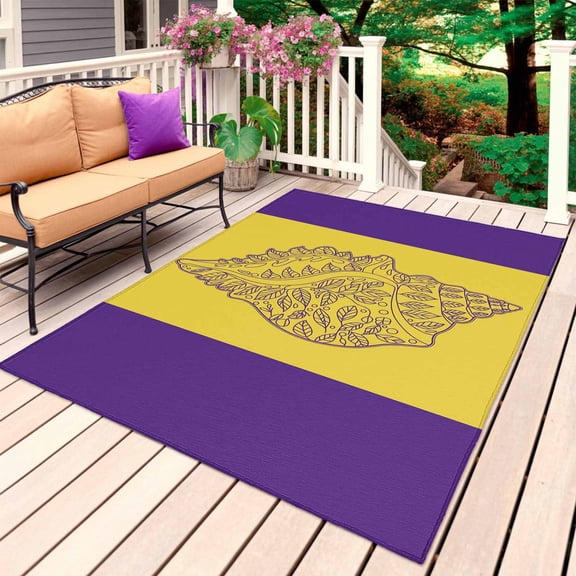Conch Mandalas Outdoor Rug for Patio/Deck/Porch, Non-Slip Large Area Rug 3 x 5 Ft, Boho Modern Yellow Purple Abstract Stripe Indoor Outdoor Rugs Washable Area Rugs, Camping Rug Carpet Runner