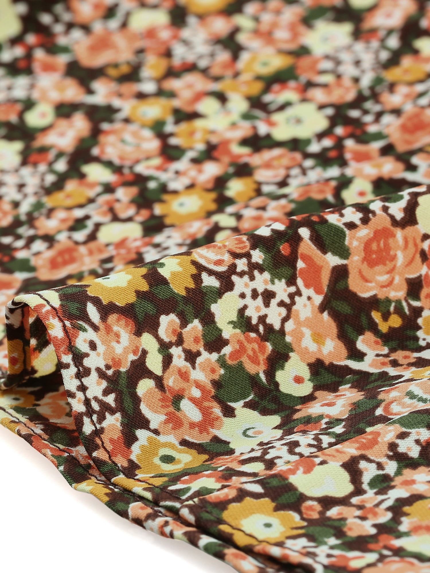 DARING DIVA Women's Elastic Waist A-Line Floral Print Midi Skirt M Brown Orange