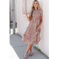 thumbnail image 6 of Women's Floral Flounce Sleeve Round Neck Midi Dress with Soft Viscose % Fabric for Chic Everyday Wear for a neat fit, 6 of 6