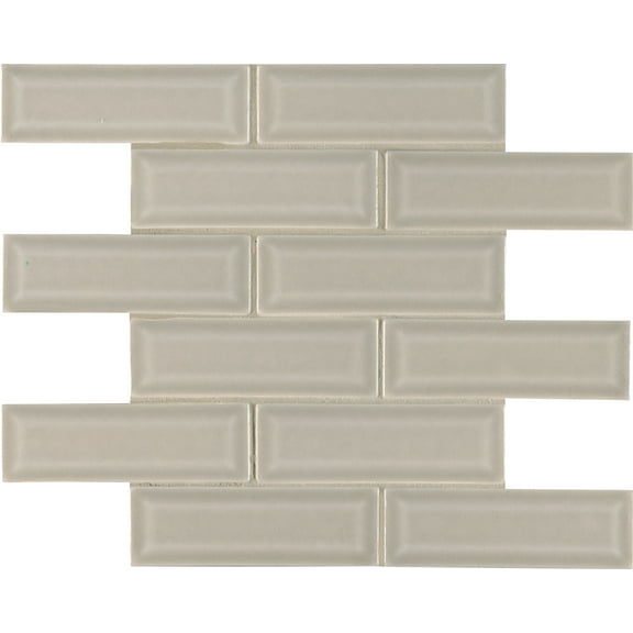 Portico Pearl Beveled 12 in x 12 in. x 10mm Glossy Ceramic Mesh-Mounted Mosaic Tile (10 sq. ft. / case)