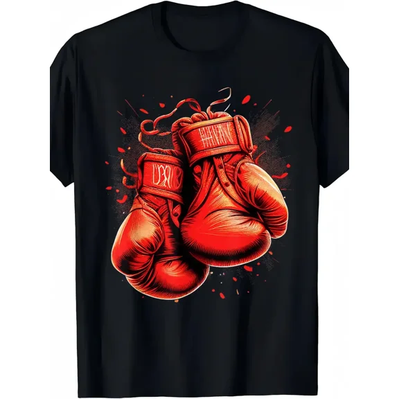 Men'S Vintage Boxing Gloves Graphic T-Shirt - Red Boxing Gloves Design, Heavyweight Cotton Tee for Gym, Casual Outfits - Ideal Gift for Boxers & Sports Fans - Everyday