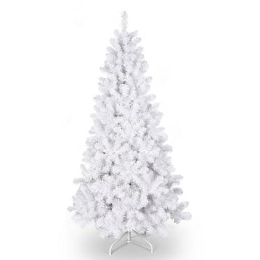 Bringstar 6FT Pre-Lit White Christmas Tree, Hinged Artificial Xmas Tree w/ Premium PVC Branch Tips