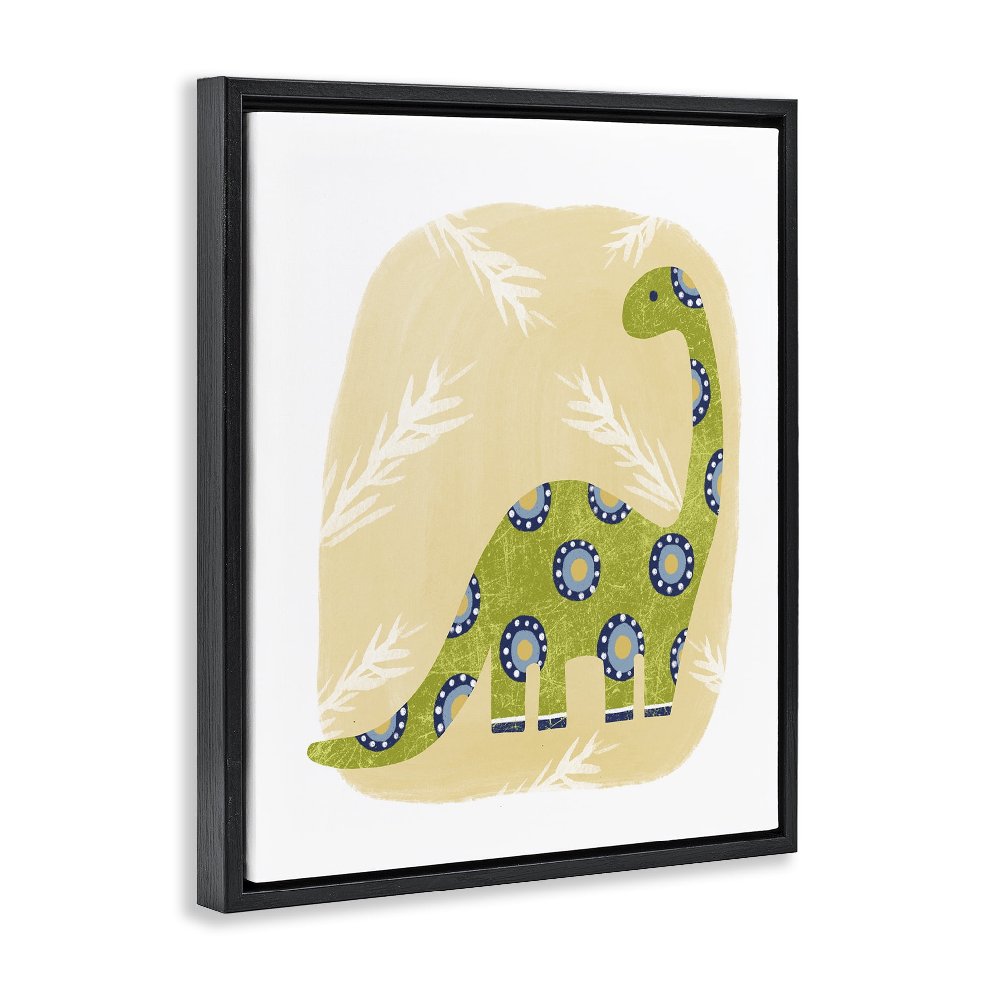 Stupell Industries Brontosaurus with Leaves Animals & Insects Painting Black Floater Framed Art Print Wall Art, 17 x 21
