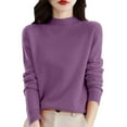 thumbnail image 2 of Wool Sweaters for Women 2024 New Merino Wool Long Sleeve Mock Neck Soft Warm Knit Jumpers Seamless Pullover Sweater Dark Purple M, 2 of 5