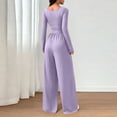 thumbnail image 4 of Long Sleeve Jumpsuit for Women Ruched One Piece Wide Leg Jumpsuit Baggy Square Neck Workout Romper with Pockets, 2XL, 4 of 6