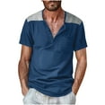 thumbnail image 2 of pstuiky camiseta de hombre, Camisa de manga corta con cuello alto y botones de patchwork para hombre camisas casuales para hombre l, 2 of 6