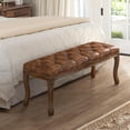 thumbnail image 2 of Bedroom Bench, French Vintage Tufted Entryway Bench, 45.2'' Carving Upholstered End of Bed Bench with Distressed Wood Legs, Linen Ottoman Bench Seat for Living Room, Foyer, Yellowish Brown, 2 of 15