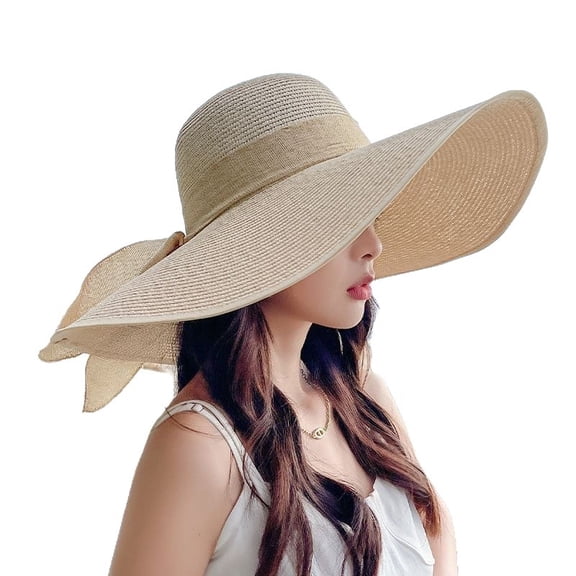 SolaceHue Women's Wide Brim Sun Hat, Foldable Straw Beach Bucket Hat with UPF 50 UV Protection, Packable Cooling Summer Hat for Travel, Elegant Design. Beige