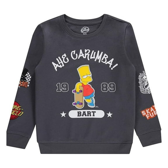 The Simpsons Boy's Sweatshirt, Classic Cartoon Printed Bart Simpson Sweatshirt Charcoal - 6/7
