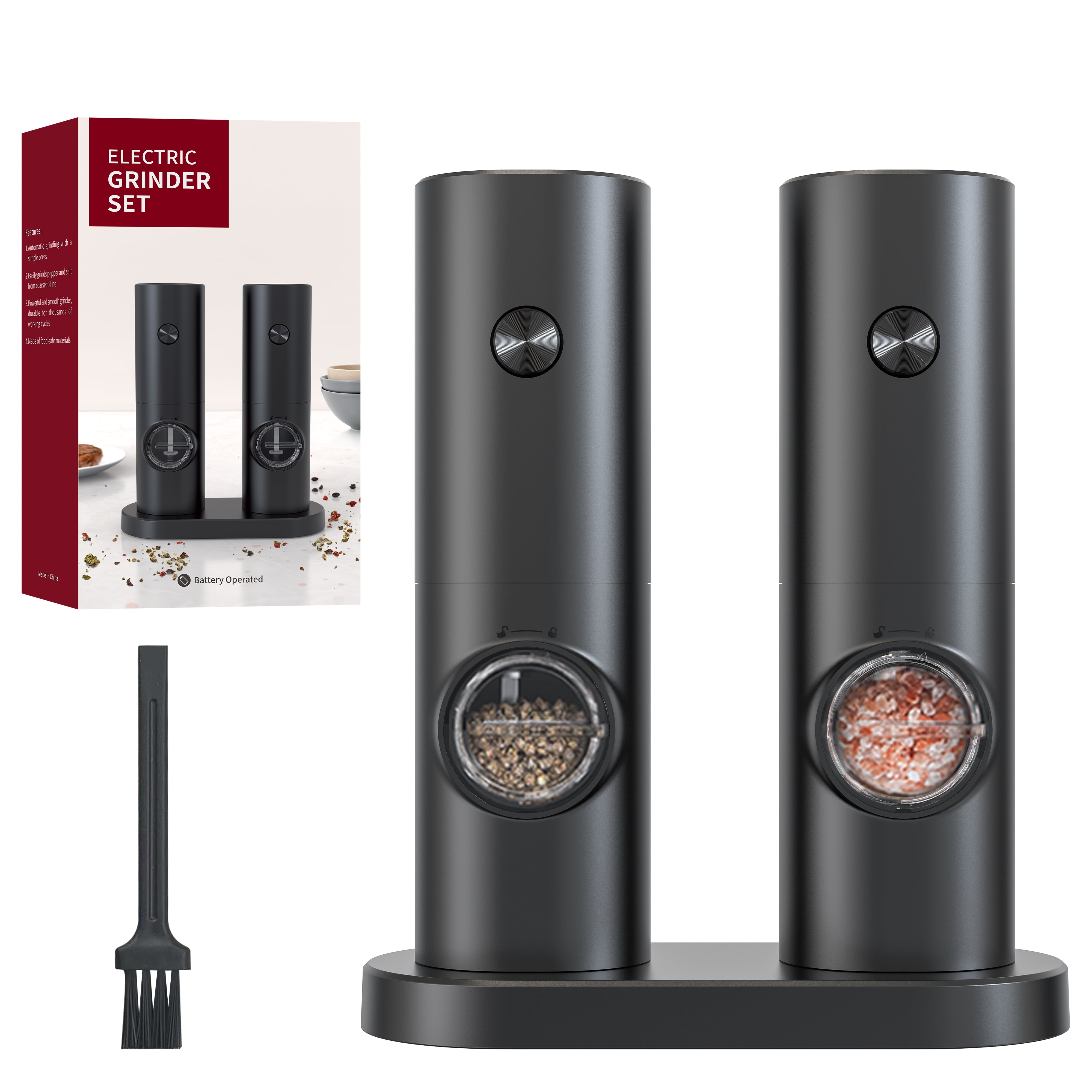 UEDAI Electric Salt And Pepper Grinder Set - Adjustable Coarseness, One-Hand Operation With LED Light