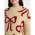 thumbnail image 4 of 99 Jane Street Women's and Women's Plus Bow Print Pullover Sweater, Midweight, Sizes XS-4X, 4 of 5