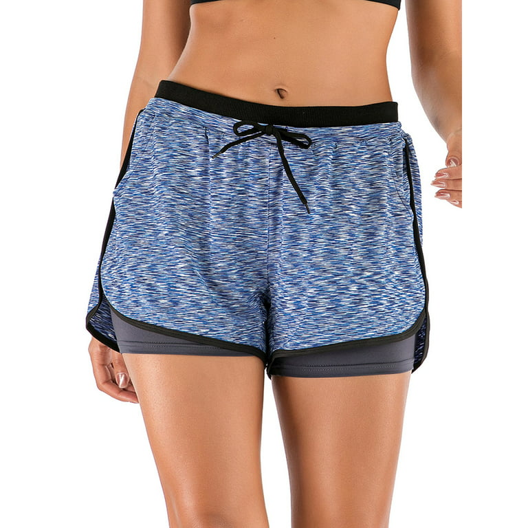 Womens Shorts Women's Workout Running Shorts Elastic High Waisted Athletic  Shorts Yoga Sport Gym Shorts Short, Light Blue, L
