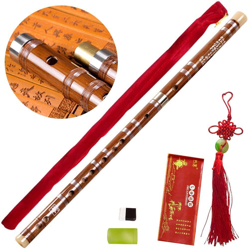 D Key Dizi Bitter Bamboo Flute for Beginners with Free Membrane & Glue & Protector Set Traditional Chinese Instrument（Key of D/Bitter Bamboo） 