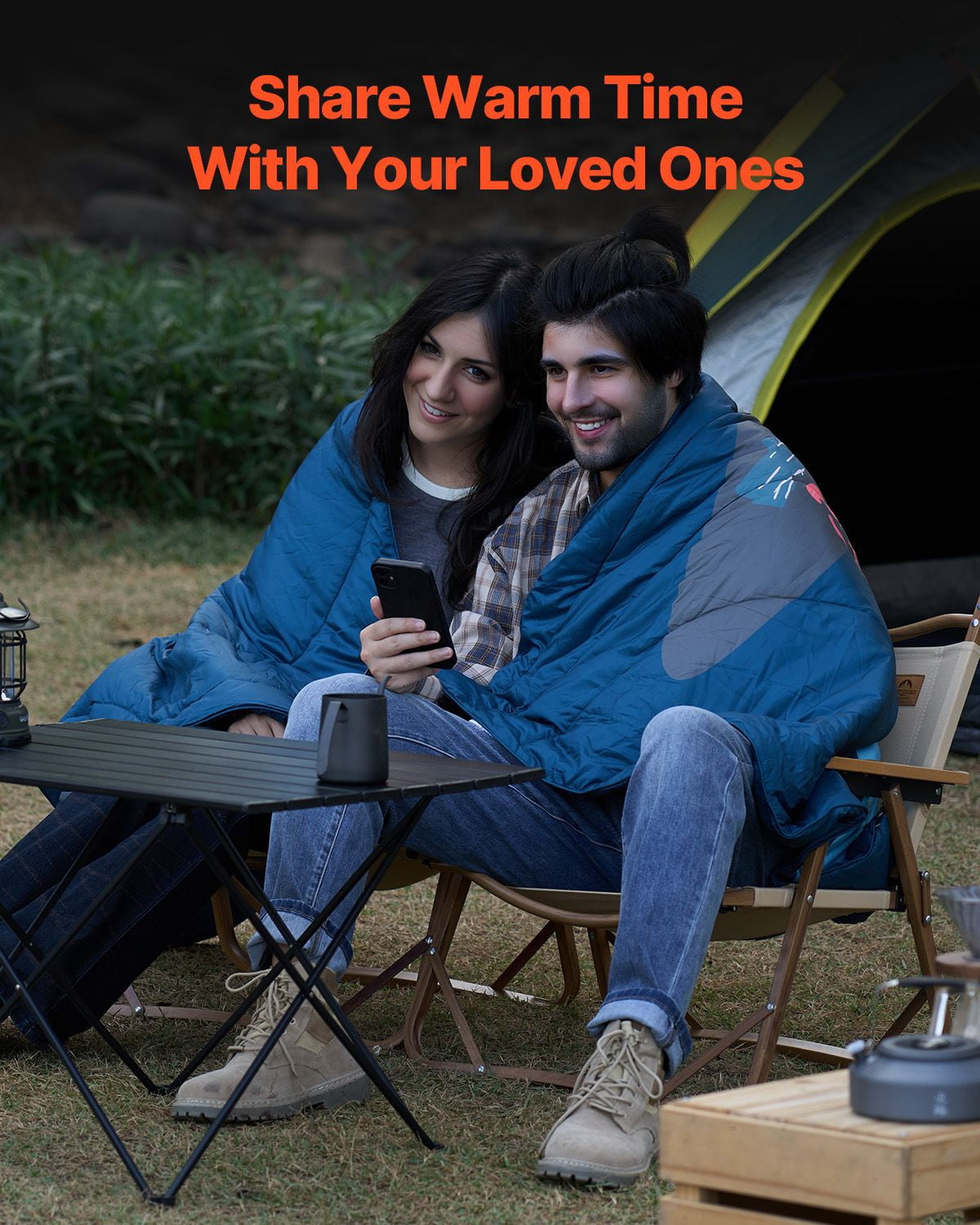 Wearable Camping Blanket 75x52 Inch, PU1500 Waterproof Polyester, 220GSM Fleece Inner, Lightweight 1.76 lbs, Snap Buckle Design for Outdoor Cloak Travel