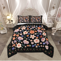 Manfei Black Pink Flower Bedding Comforter Set, Rustic Farmhouse Floral Twin Comforter Sets, Cherry Blossoms Reversible Bedding Set, Lightweight Room Decor, 2pcs