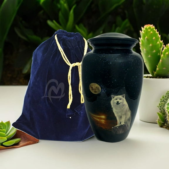 Cremation Urns- Wolf with Moon Adult Urn –Best Urn for Human Ashes – Funeral Urn (Adult (200 lbs) – 10.5 x 6 “ , Wolf Cremation Urn)