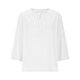 thumbnail image 2 of Women's 3/4 Sleeve V Neck Hollow Out Top Shirts Blouses, Solid Color Loose Fit Boho Chic Tunic, Casual Vacation Beach Party Night Out Fashion Essential | CSEONE,White XL, 2 of 8