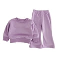 thumbnail image 6 of Husipze Sweatsuit Flare Leg Elastic Waist Bell Bottom Soft Fleece Sweatpants Solid Crewneck Pullover Sweatshirts Girls Two Piece Sweatshirt Set Purple 5-6 Years, 6 of 6