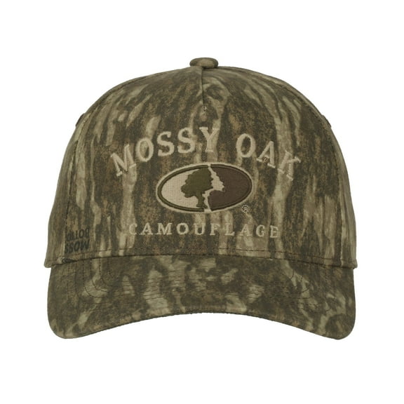 Men's Mossy Oak New Bottomland Camo 6 panel Structured Pre-Curved Cotton Camo Cap with Hook Loop Closure, One Size