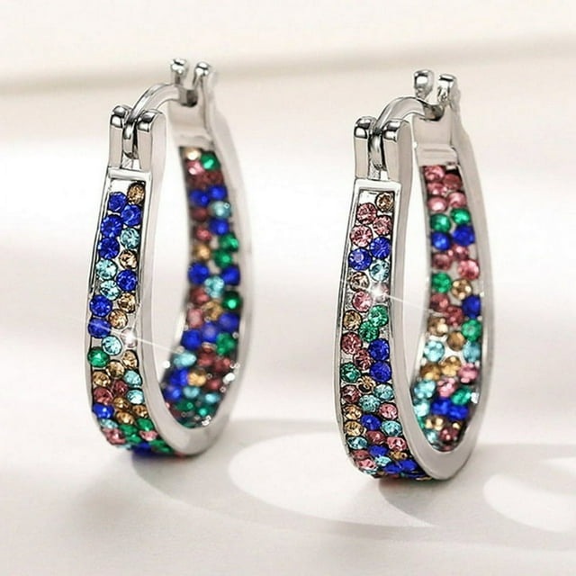 Statement Earrings for Women Girls Huggie Dangle Drop Hoop Earring Rhinestone Crystal Post
