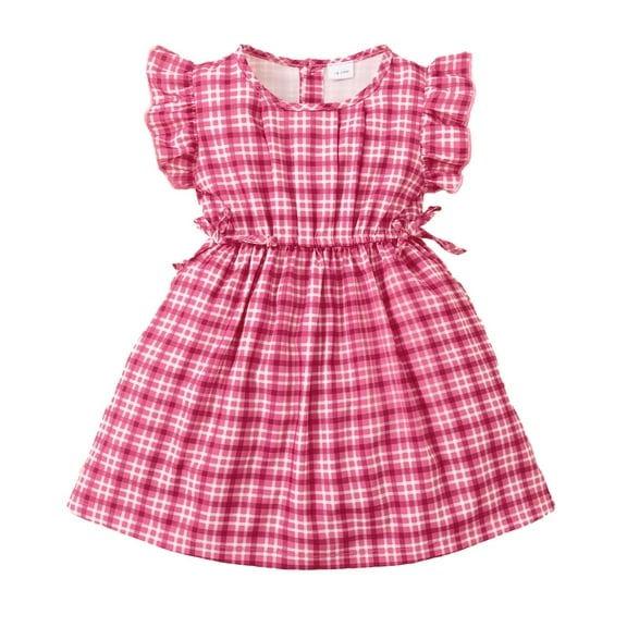 12 Months Baby Girls Dress 18 Months Girls Sleeveless Dress Round Neck Toddler Girls Summer Plaid Dress Pink Dress