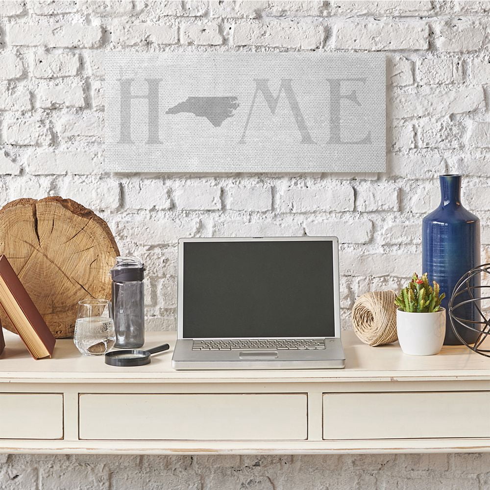 Stupell Industries North Carolina Home State Map Grey Neutral Textured Word Design Canvas Wall Art by Daphne Polselli