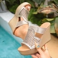 thumbnail image 1 of Fankiway Women's Crochet Wedge Slide Sandals Non-Slip Comfortable Open Toe Beach Slippers Summer Gold 6, 1 of 9