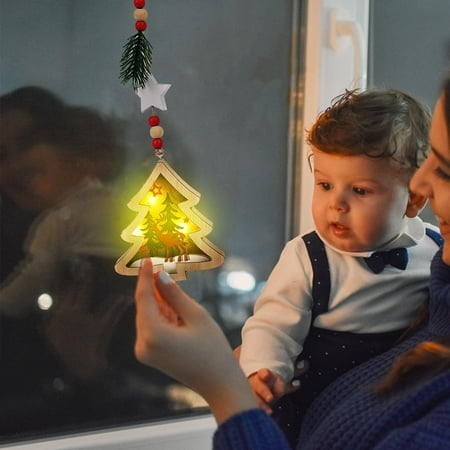 

Herrnalise Christmas Decorations Wooden Pendant with Lights Round Five-pointed Star Pendant Small Tree Pendant Pendant Scene Layout Christmas Clearance Decor