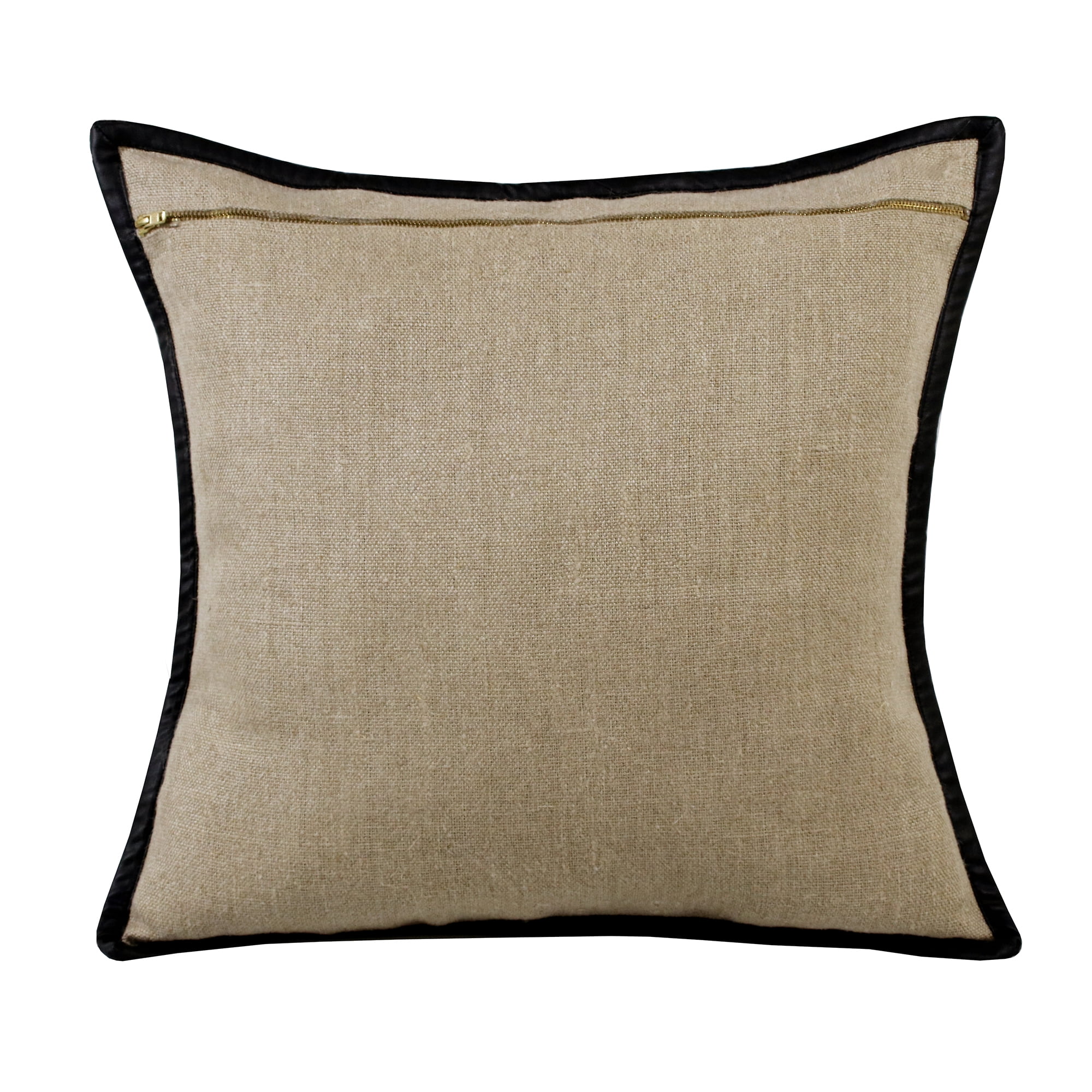 Ester Hand-Woven Solid Farmhouse Linen Throw Pillow, Tan/Black, 20" x 20", Count per Pack 1