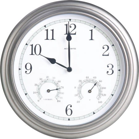 Chaney Instrument Acu Rite Indoor Outdoor Pewter Clock Thermometer Hygrometer Pack of 2 - f 5 c