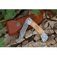 thumbnail image 4 of 7" Olive Wood Engraved Steel Clips Back Lock Handmade Damascus Steel Pocket Knife, 4 of 10
