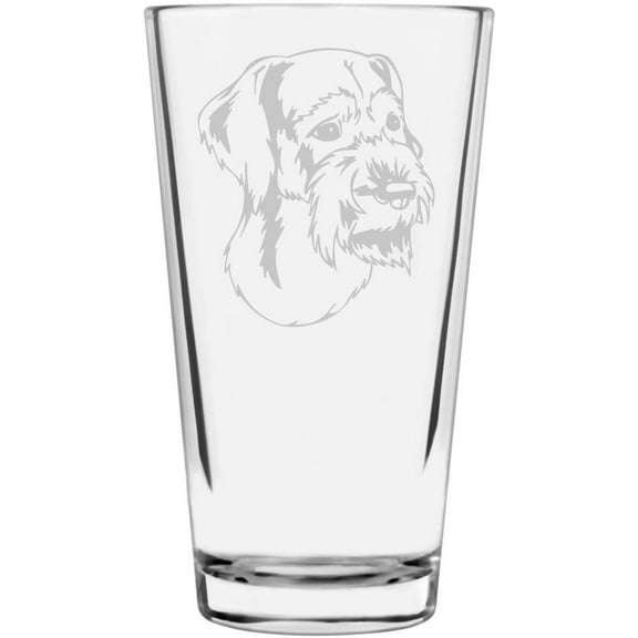 German Wirehaired Pointer Dog Themed Etched All Purpose 16oz Libbey Pint Glass