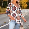 thumbnail image 5 of Hfnxid Women's Plus Size Top 3/4 Length Sleeve Shirt Fashion Graphic Keyhole Neck Shirts Casual Breathable Vacation Clothes Lightweight Loose Fit Boho Shirts Brown XXXL, 5 of 6