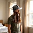 thumbnail image 6 of Helii Knit Hat with Horns and Detachable Beard Viking Style Beanie Hat Handmade Crochet Cap Funny Novelty Winter Hat for Role Play Party Dress Up Stretchy Soft Beanie Hat for Adults, 6 of 7