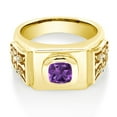 thumbnail image 2 of Gem Stone King Men's Purple Amethyst 18K Yellow Gold Plated Silver Ring (2.09 Cttw, Cushion 8MM, Size 9), 2 of 4