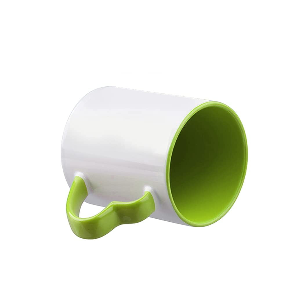 MR.R 11oz Set of 6 Sublimation Blank Coffee Mugs,Cup Blank White Mug Cup with Green Inner Color Mug and Heart Handle