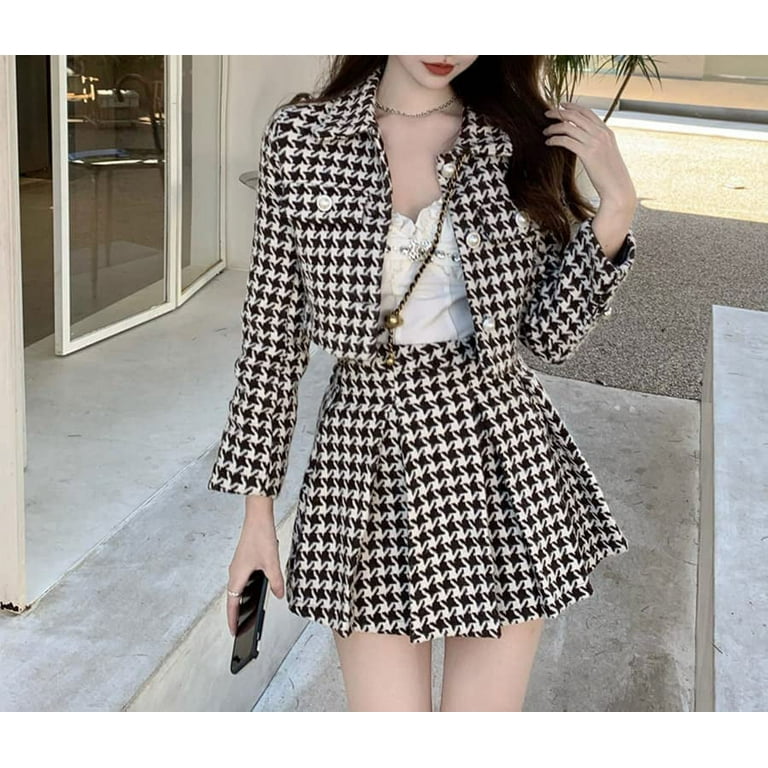 Two-Piece Plaid Blazer and Shorts Set