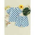 thumbnail image 2 of JYYYBF Toddler Boys Summer Swimsuit Checkerboard Print Short Sleeve Tops Swim Shorts 2 Pcs Bathing Suit Beach Swimwear, 2 of 6