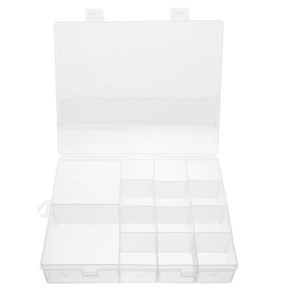 WORGEOUS Clear Plastic Jewelry Box Organizer with 14 Adjustable Dividers Bead Storage Container for Crafts Tools Earrings Rings and Small Accessories