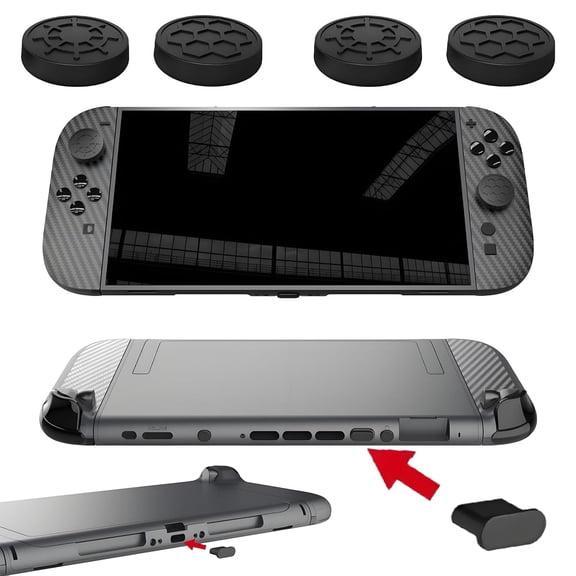 6-in-1 Accessories Kit for Switch 2 – Thumb Grips, Dust Net, Type-C & Earphone Silicone Plugs, Joy-Con Front & Back Stickers – Protective & Custom Fit Console Set