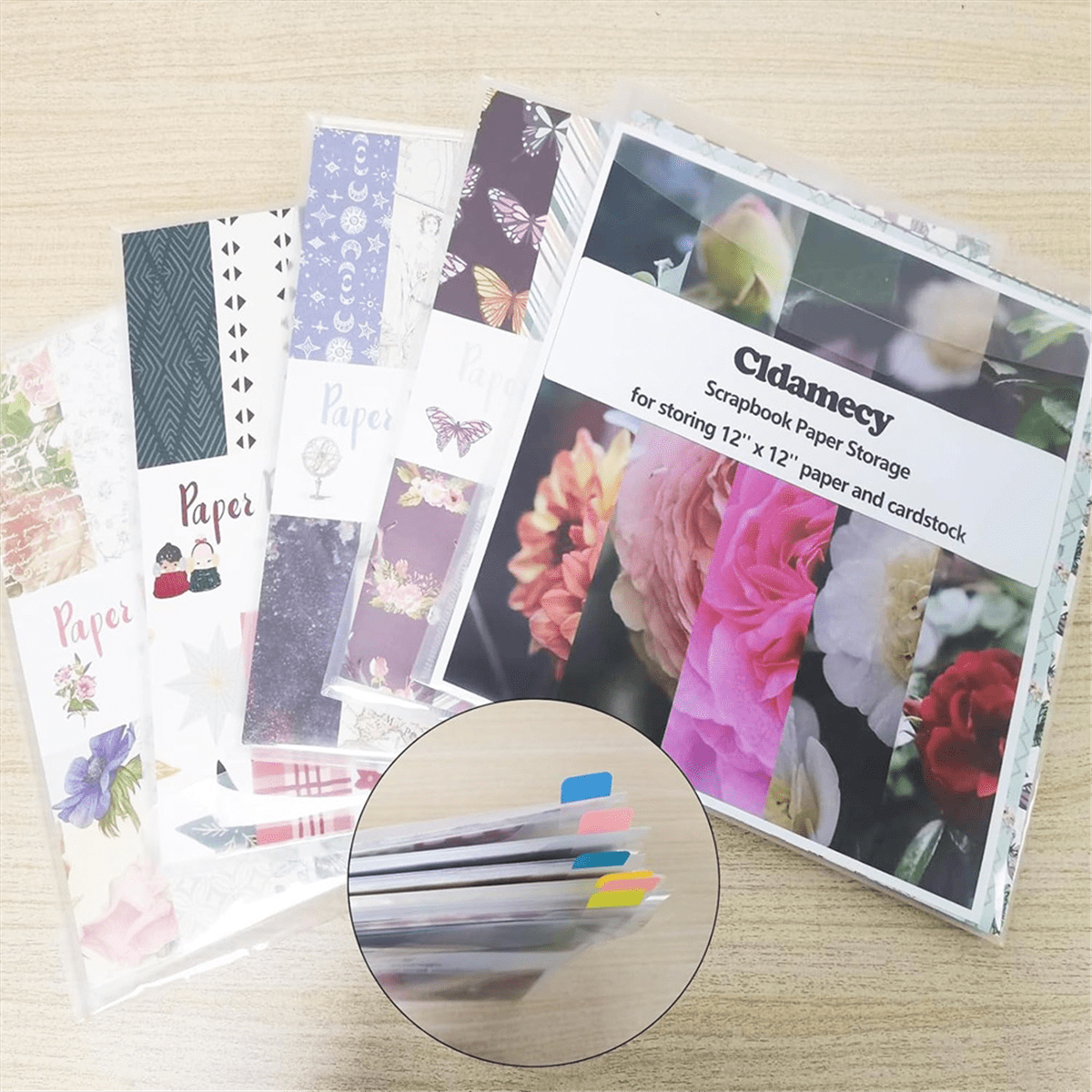 32pcs Transparent Scrapbook Organizer Envelopes Storage Pockets Sleeves for Storing 12x12inch with 60 Pcs Label Stickers