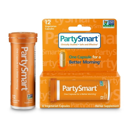 PartySmart, One Capsule for a Better Morning, 12 nights out Supply, Non-GMO, Plant-based, 250 mg, 12 capsules