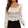 thumbnail image 1 of Lovito Romantic Plain Frill Puff Sleeve Smocking Stitch Blouses, 1 of 5